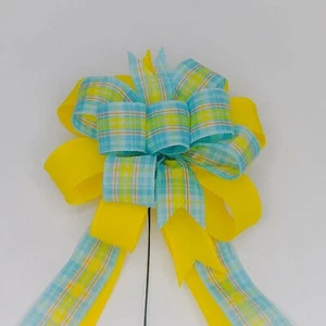 Arco de resorte, arco de corona, cuadros azul claro y amarillo, lino amarillo, 2 opciones - Imagen 1 de 6