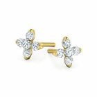Solid 14k Yellow Gold 0.3Ct Round Cut Natural GH SI Diamond Flower Stud Earrings