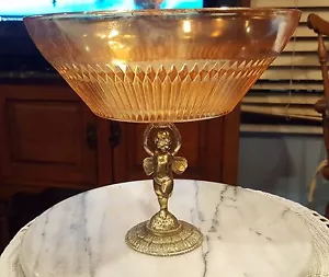 Tazón acanalado de vidrio de carnaval de caléndula de 9" tono plateado pedestal de alas de hadas de ángel - Imagen 1 de 5