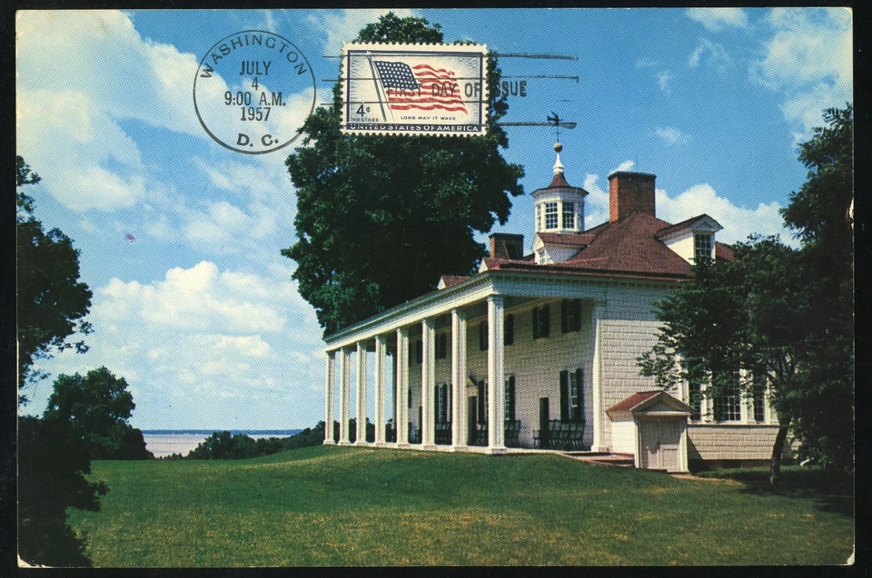 #1094 USA Flag FDC George Washington's Mount Vernon Home 1957 Postal Card - Image 1 of 1