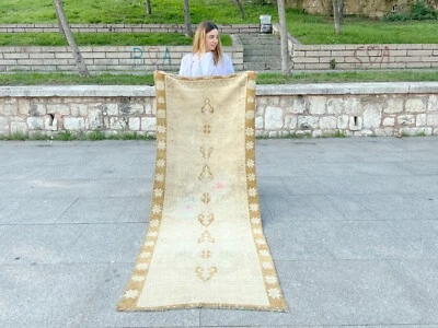 NEUTRAL VINTAGE RUG ORIENTAL HAND KNOTTED OUSHAK WOOL HANDMADE TURKISH AREA RUG - Image 1 of 4