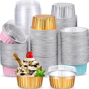 200 Pcs 5Oz Valentines Mini Disposable Loaf Cake Pans with Lid Aluminum Foil Wed - Picture 1 of 7