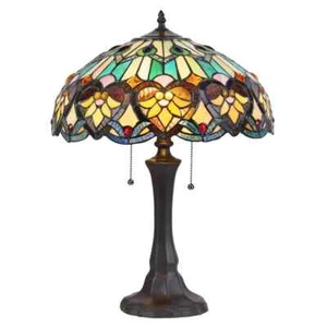 Turquoise Victorian Design Tiffany Style Stained Glass Table Lamp 21in - Picture 1 of 5