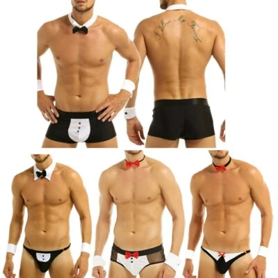 Ensemble lingerie homme gentleman serveur cosplay costume nœud papillon smoking string string - Photo 1/2