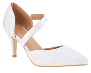 ZAPATOS DE BODA DE NOVIA DE NOVIA DE ENCAJE BAJO TACÓN DE GATITO PUNTIAGUDO CON CORREA DE ENCAJE DE MARFIL - Imagen 1 de 3