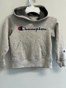 Champion Boys Size 6 Grey Sweatshirt Hoodie Embroidered Script Logo - Picture 1 of 6