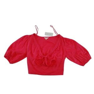 Sim & Sam Pink Puff Sleeve Crop Top Sweetheart Neckline Spaghetti Straps Size L - Picture 1 of 10