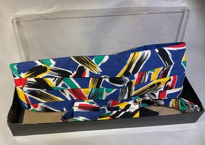 Vintage 80s 90s Cummerbund One Size  Geometric Bright Colors Set With Tie - Image 1 of 4