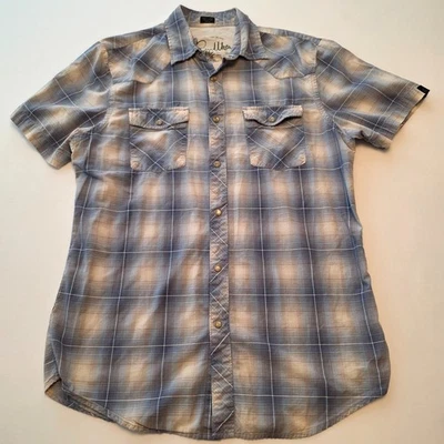 Camisa Bullhead Wild West Pearl Snap Para Hombre Mediana Azul/Blanco A Cuadros Manga Corta Foto 1 de 4