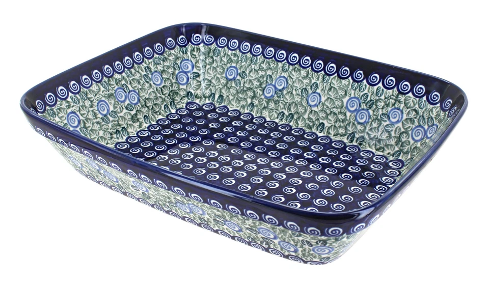 BLUE ROSE POTTERY Blue Rose Polish Pottery Seaside Swirl Large Deep Baker