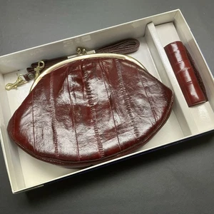 Vintage neu Lee Sands braun Aalleder Umhängetasche Nylonfutter Lippenstift Etui - Bild 1 von 10