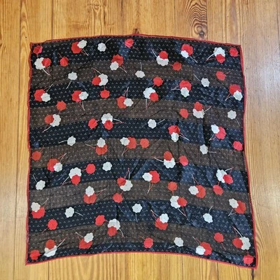 Pañuelo Floral Vintage Seda Negro Con Amapolas Rojas Blancas Floral 20.5"x20.5" Foto 1 de 4