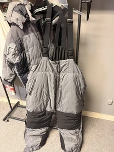 Cabelas Premier Northern Goose Down Overalls Bib Puffer Pants XL Grey  Black - Picture 1 of 7