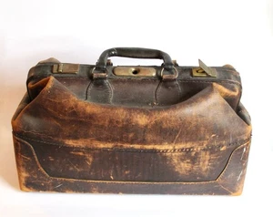Ancien / Vintage Sacoche Médecins Fermoir Cuir de Vache Véritable - Photo 1/12