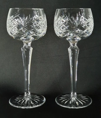 PAIR Wedgwood Crystal Hock Wine Glasses X2 ASHFORD CUT 20cm Tall Vintage Galway  - Image 1 of 4
