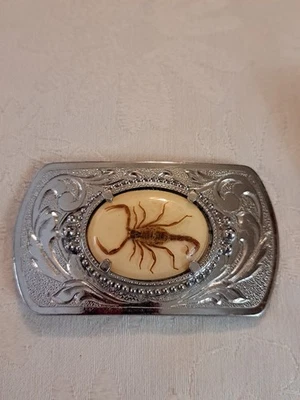 Hebilla de cinturón de escorpión real recubierta de resina tono plata vaquero rodeo desierto Foto 1 de 4