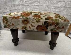 Vintage Upholstered Wood Foot Stool Ottoman Floral 16 x 13 x 10.5 Granny Cottage - Picture 1 of 16