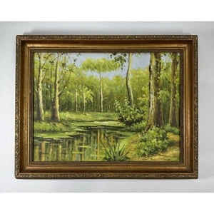 Wald Wald Ölgemälde mit Teich aus Spanien 18"x15" R.P. Cottage Core 2013 - Bild 1 von 8