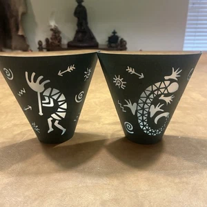 2 Indianer Kokopelli Kerzenhalter Dekor 6,5" T x 6,75" W - Bild 1 von 7