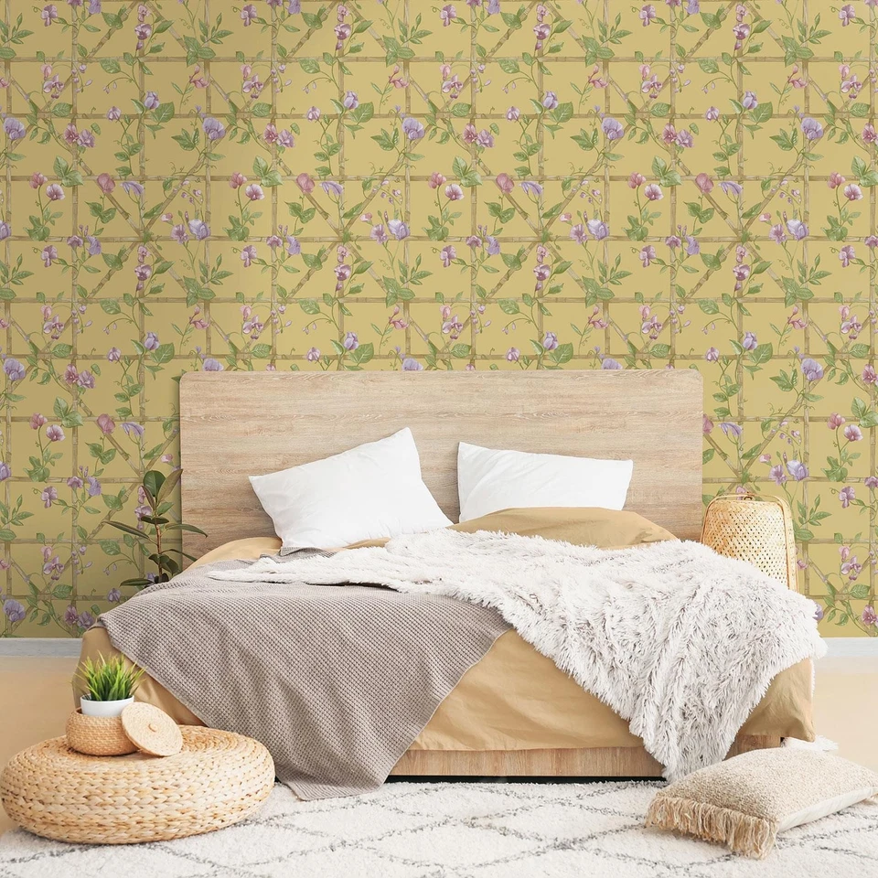 Trailing Floral Trellis Wallpaper Ochre Holden 14201 wallpaper for Stylish Home