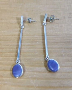 925 Sterling Silver Chalcedony Dangle 2" Earrings Triangle Post - Picture 1 of 7