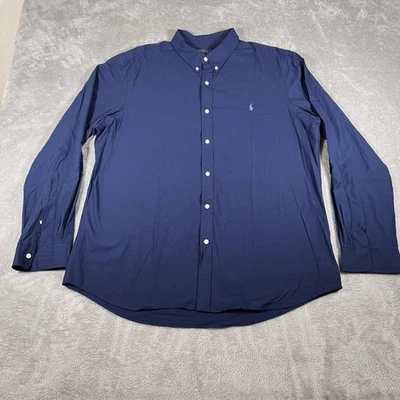 Polo Ralph Lauren Shirt Mens 2XL Navy Slim Fit Button Down Stretch Pony Logo - Image 1 of 4