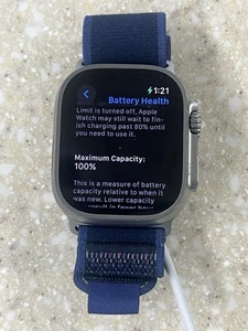 Apple Watch Ultra 2 49 mm cellule GPS titane bleu boucle de trail MX4L3LW/A 100 % bat - Photo 1 sur 5