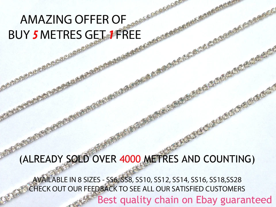 1 Metro Strass/Strass Cristallo & Ab Catenina Argento a Qualità Matrimonio - Immagine 1 di 1