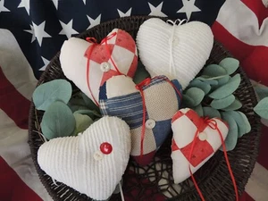 Vintage Antique Quilt Hearts Set of 5 /4th of July, Country Decor, Summer - Picture 1 of 5