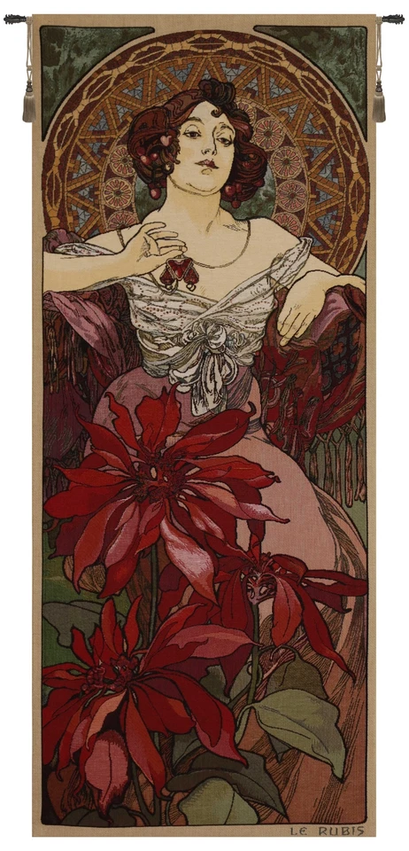 Tapiz Europeo Piedra Mucha Rubis - Piedras Preciosas - Rubí - Tejido Jacquard Foto 1 de 4