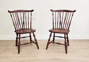 Pair Pennsylvania House Brace Back Windsor Chairs, Cherry Spindle Windsor Dining - Picture 1 of 8