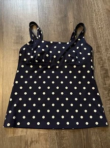 Womens Size 4 Lands End Navy Polka Dot Swim Top Swimwear Pool Beach Adjustable - Picture 1 of 4