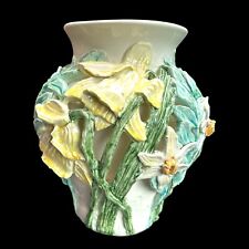 RARE! Amazing Handmade Majolica Signed Vase With Daffodils & Narcissi