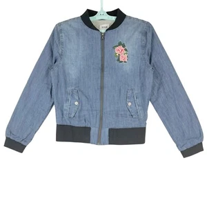 Hudson Youth's Lightweight Denim Chambray Jacket, Rose Embroidery Junior Size XS - Picture 1 of 10