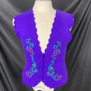 Cardigan pull gilet vintage femme années 90 Koret violet tricot angora laine d'agneau M - Photo 1/8