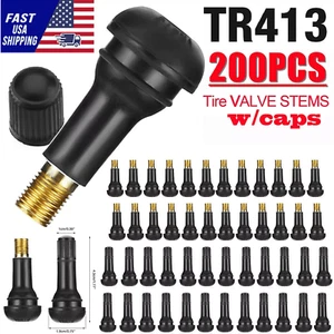 200pcs Car Auto TR 413 Short Rubber Tubeless Snap-In Tyre Tire Valve Stems Black - Picture 1 of 9