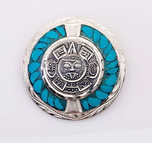 BROCHE COLGANTE REDONDO TURQUESA DE COLECCIÓN DE PLATA ESTERLINA MÉXICO - Imagen 1 de 3