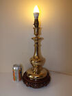 Vintage Brass Candlestick Lamp Base With Oriental Fretwork Wooden Base
