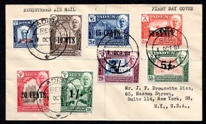 ADEN 1951 U.S. S.G. #20-27 COMPLETE NEW CURRENCY SET ON FDC ADEN REGISTERED - Picture 1 of 2