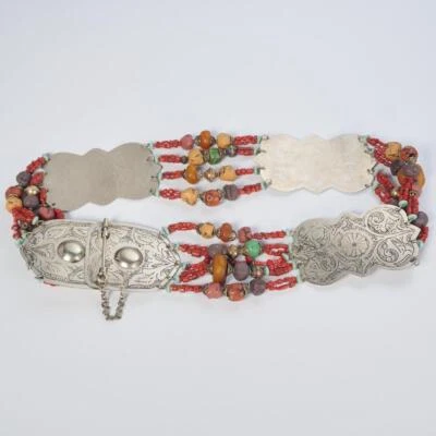 Cinturón con cuentas de metal blanco concho sintético estilo bohemio, posiblemente J. Peterman, 35,5" Foto 1 de 4