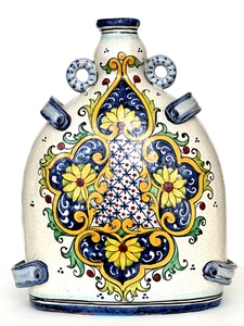 Antique Majolica Vase Pilgrim Flask Large Ceramic Bottle Early 20 c Italy Sicily - Picture 1 of 17