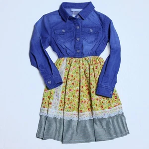 Bonnie Jean Kids Denim & Floral Mixed Fabric Dress Children's Size 4 - Imagen 1 de 6