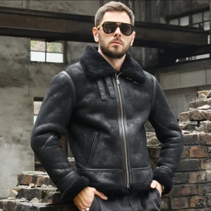 Denny&Dora New Mens Black Shearling Jacket Thicken Winter Sheepskin Coat S-XXL - Picture 1 of 9