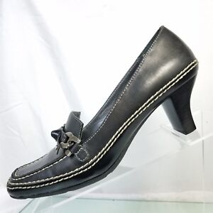 Nickels Soft Womens Leather Slip on Kitten Heel Size 7.5 M Black Horse Bit