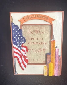 God Bless America Patriotic Photo Frame 5” 3,5” Heavy ! American Flag - Picture 1 of 4