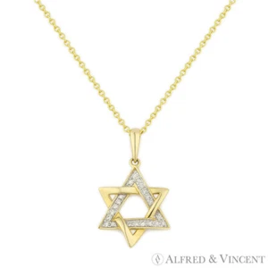 Colgante judaico estrella de diamante de corte redondo de 0,06 quilates en oro amarillo de 14 K - Imagen 1 de 2