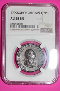 1799 AU 58 BN Great Britain Half Penny NGC Authentic Certified Authentic 206 - Picture 1 of 3