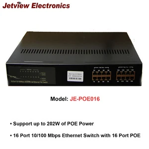 NEW! Jetview JE-POE016 16 Port 10/100 Mbps Ethernet Switch with 16 Port POE - Picture 1 of 5