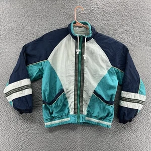 VINTAGE Active Frontier Jacket Women Medium Blue Color Block Windbreaker Zip 90s - Picture 1 of 11