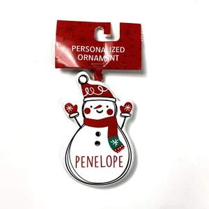 Personalized Ceramic “Penelope” Snowman Christmas Ornament Winter Hat Gloves - Picture 1 of 1